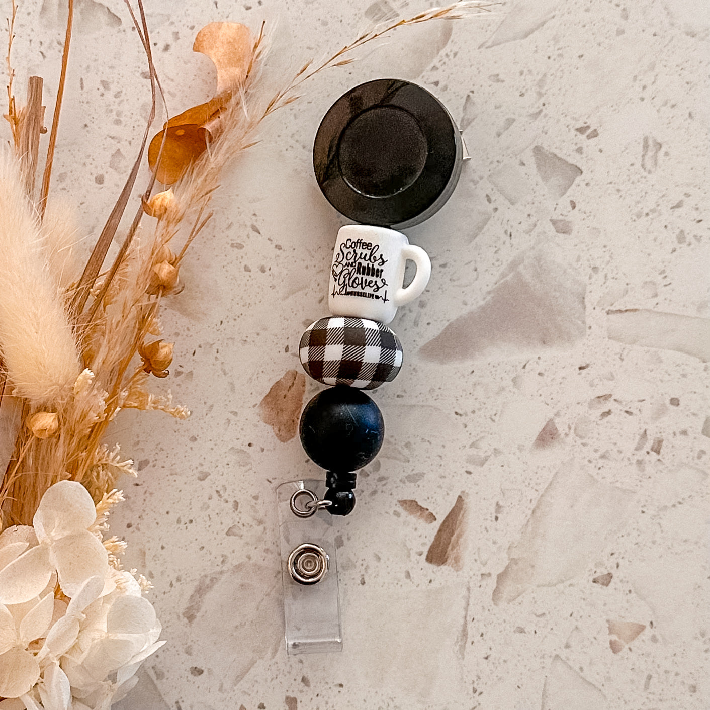 Coffee, Scrubs, Rubber Gloves Badge Reel | Black