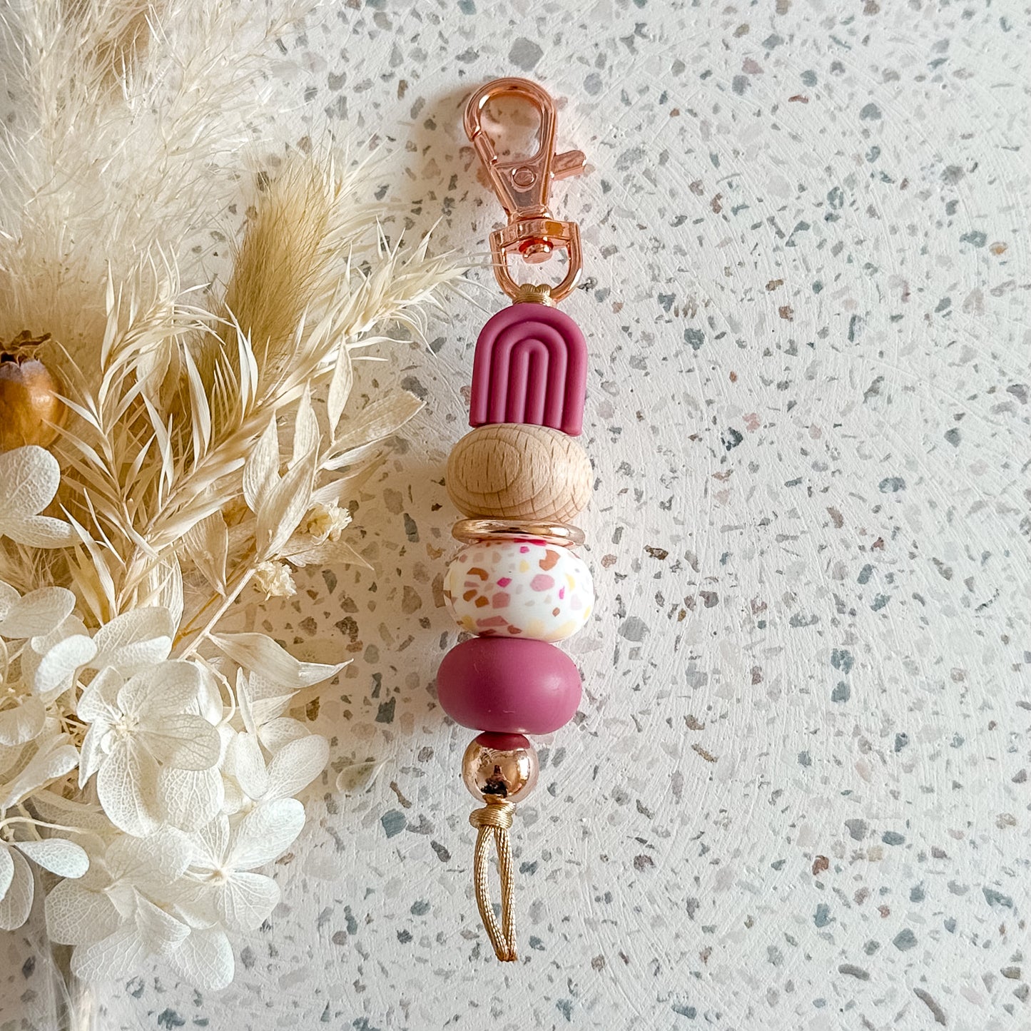Violet Quartz Arch Keyring | Pink Terrazzo