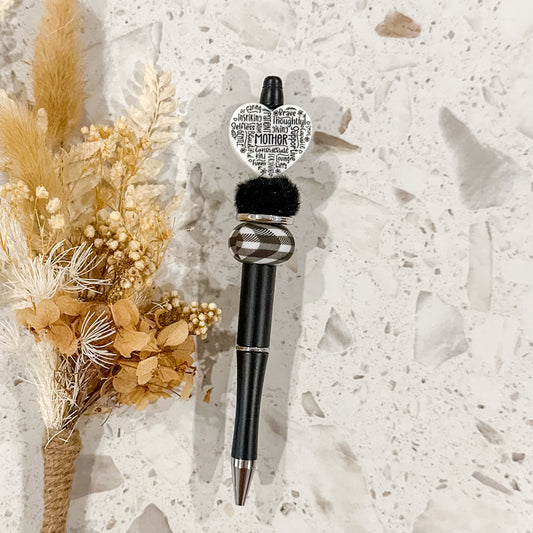 Heart Mother Pen | Black Gingham