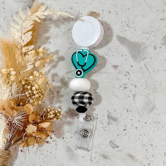 Stethoscope Heart Badge Reel | Turquoise