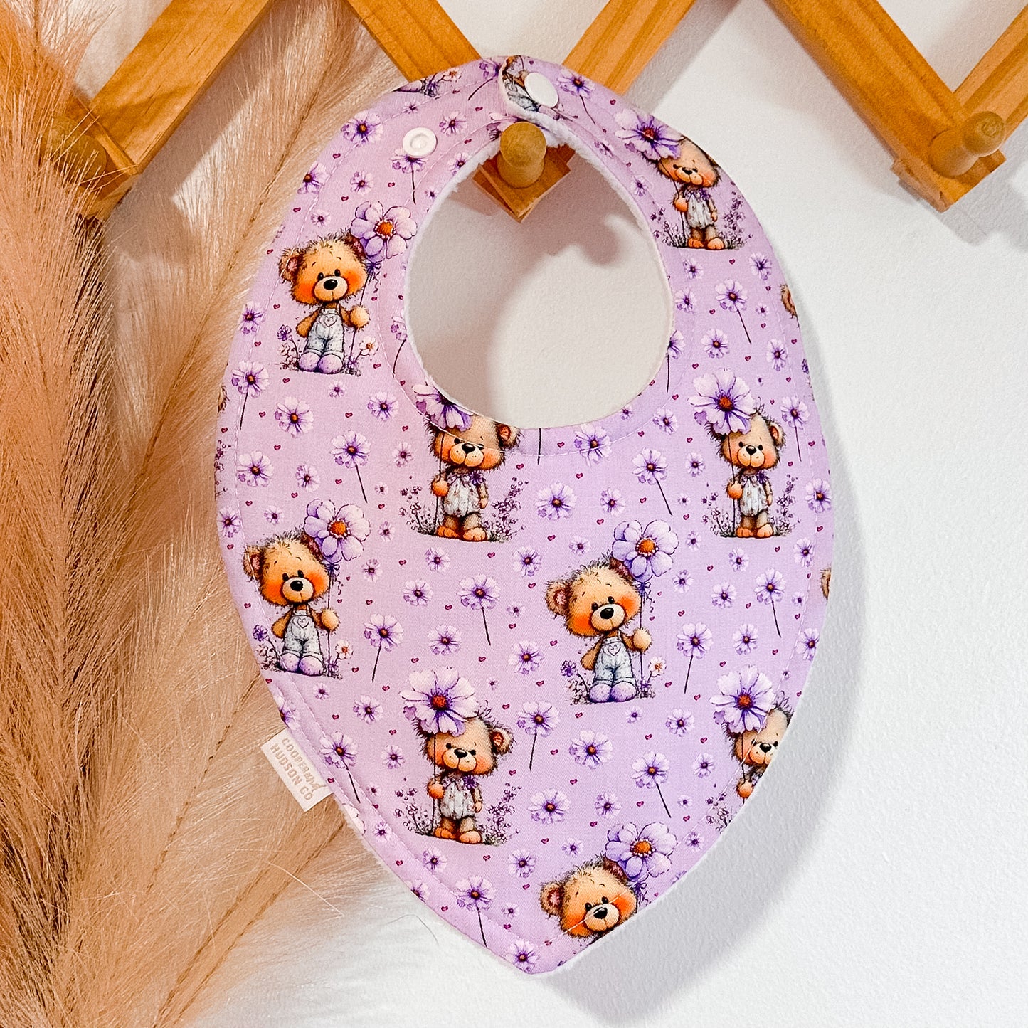 Flower Bear Bibs | Purple