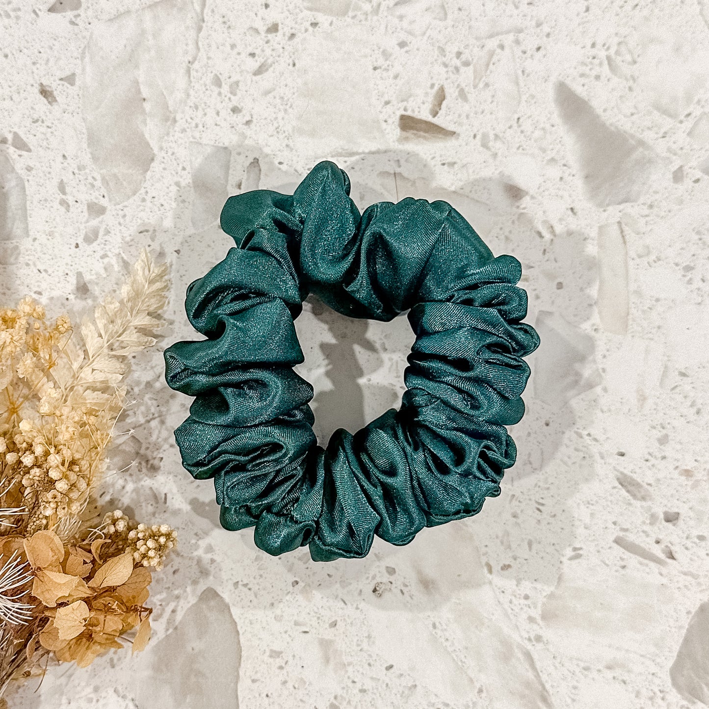 Satin Mini Scrunchies | Forest Green