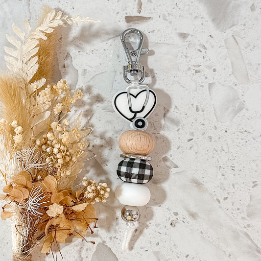 Heart Stethoscope Keyring | White