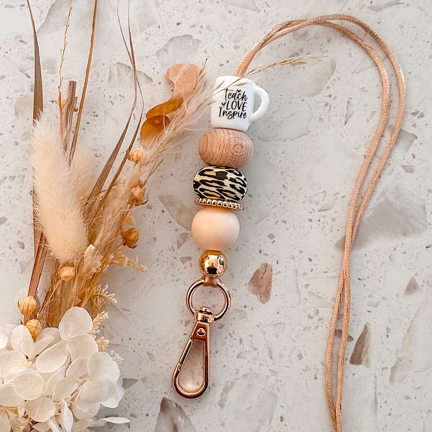 Teach Love Inspire Lanyard | Cream Leopard