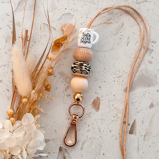 Teach Love Inspire Lanyard | Cream Leopard