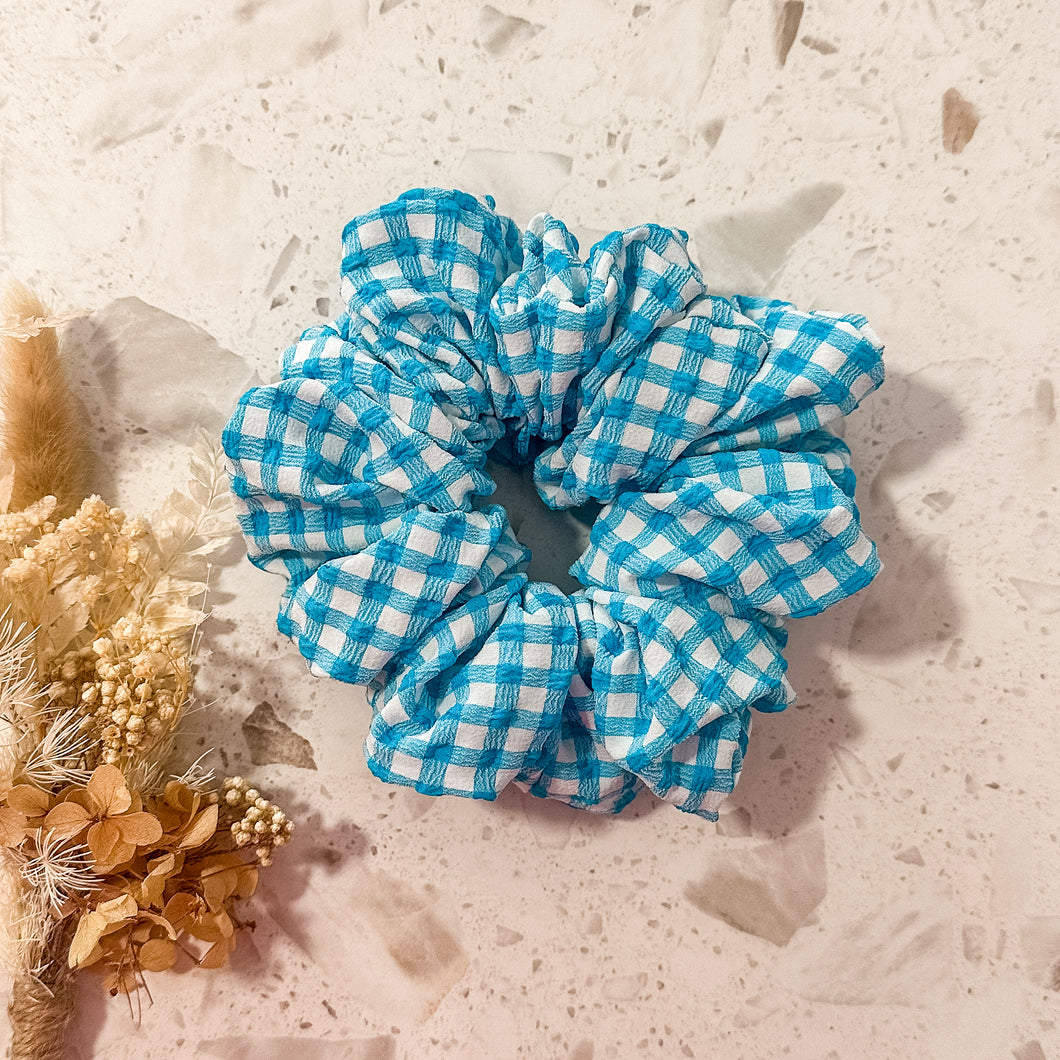 Textured Blue Gingham Luxe Scrunchies