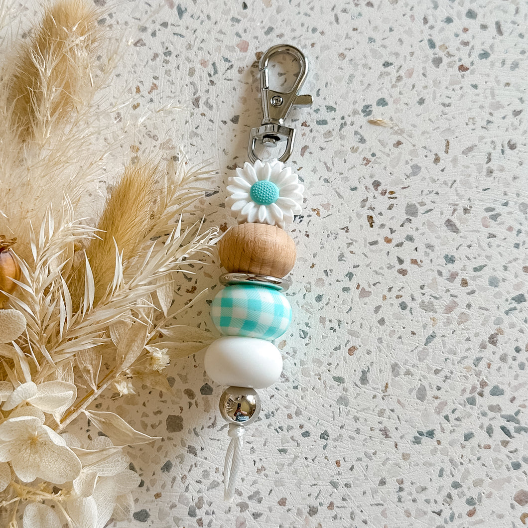 Gingham Bliss Keyring | White Daisy