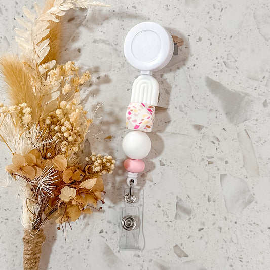 Arch Badge Reel | White/Terrazzo