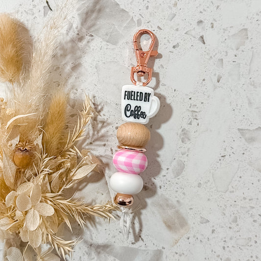 Fueled by Coffee Keyring | Pink Gingham