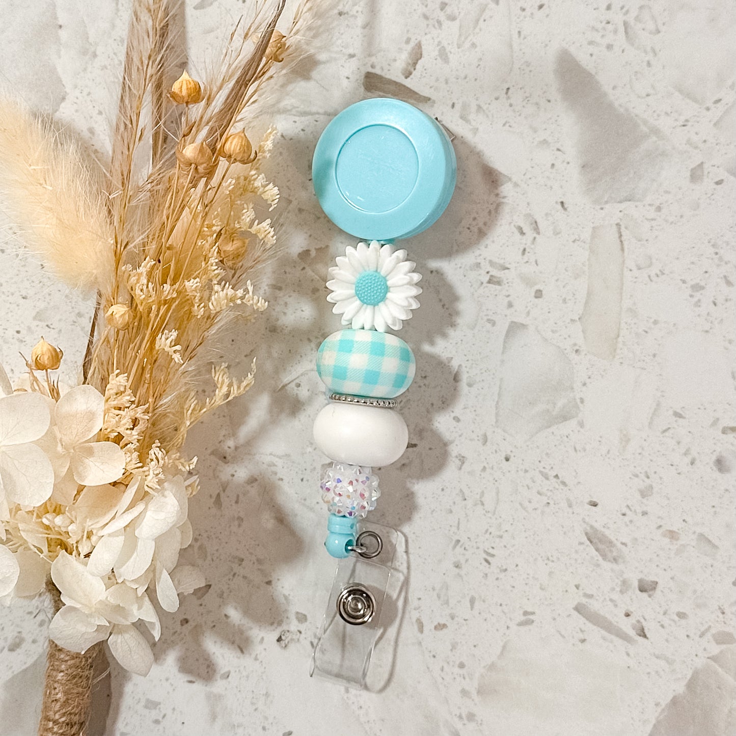 Daisy Badge Reel | Blue | Gingham