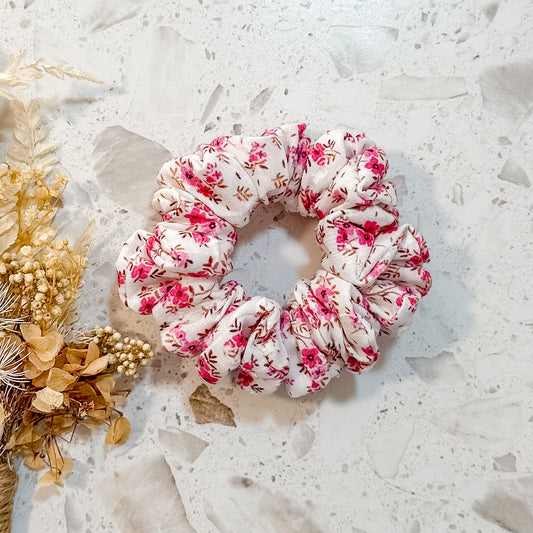 Dot Floral Mini Scrunchies | Pink