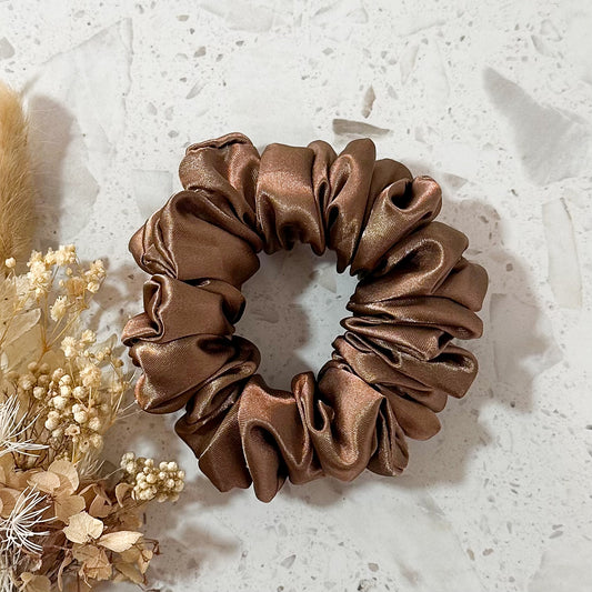 Mini Satin Scrunchies | Coffee