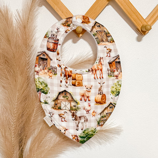 Farm Beige Gingham Bibs