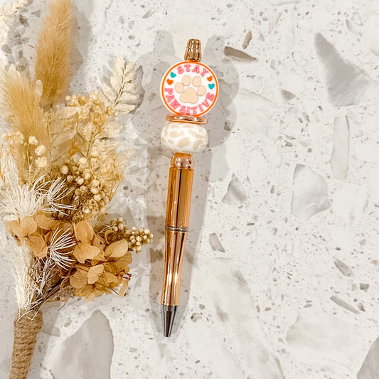 Stay Pawsitive Pen | Rose Gold | Beige