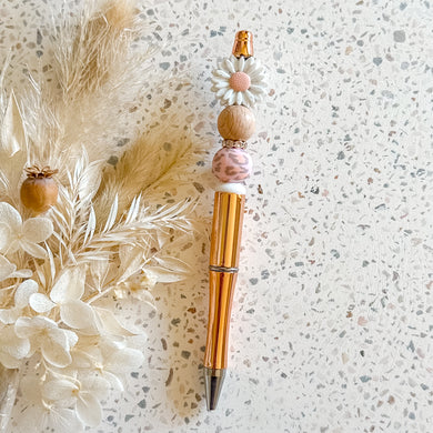 Peach Speckled Daisy Pen | Leopard