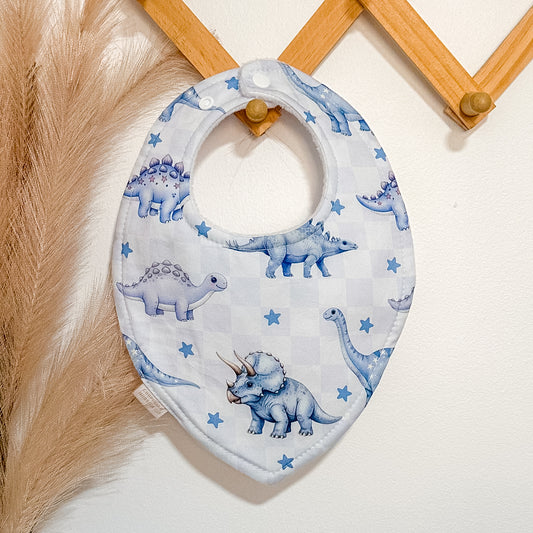 Dino Gingham Bibs | Blue