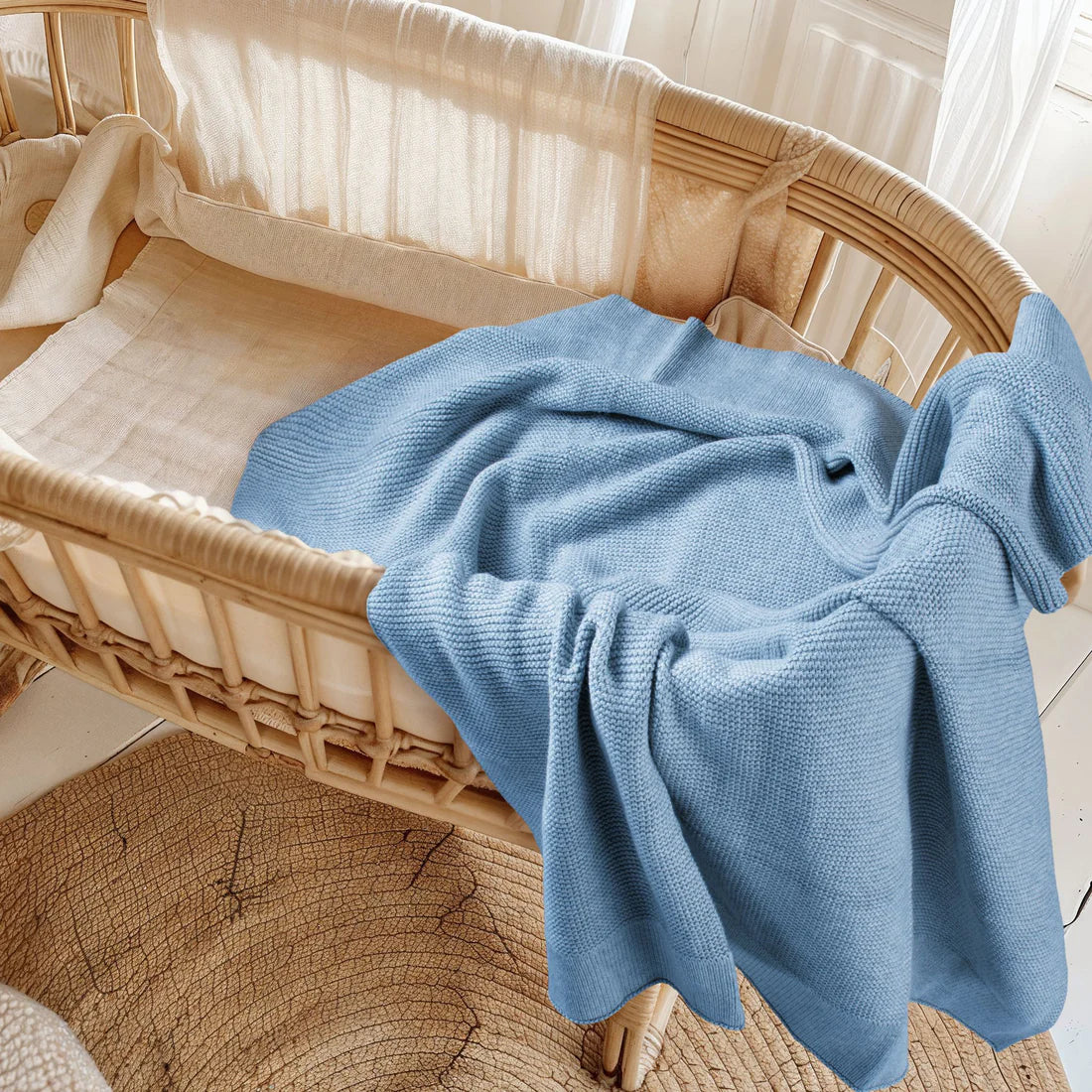 Cotton Classic Knit Baby Blanket -  Baby Blue