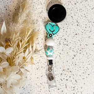 Stethoscope Heart Badge Reel | Turquoise