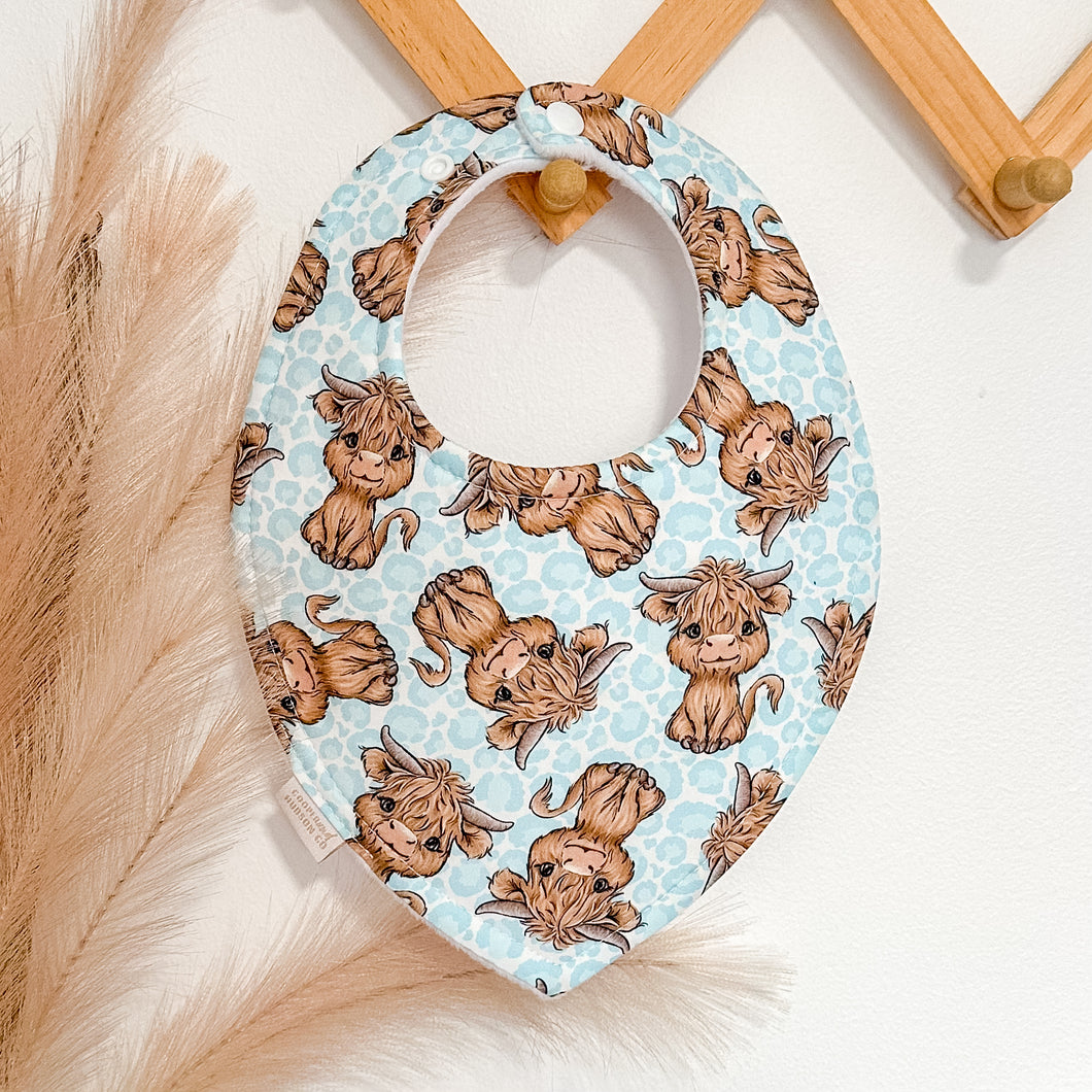 Highland Cow Bibs | Blue Leopard