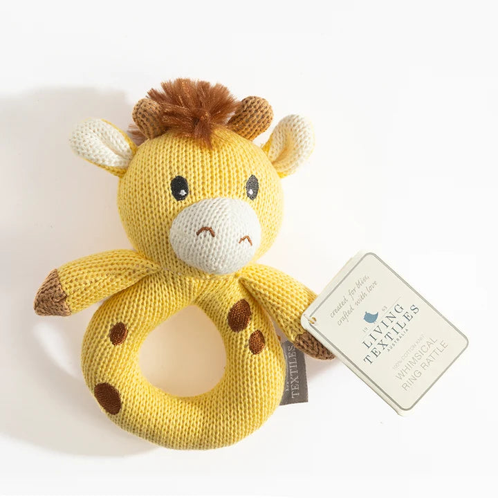 Knitted Ring Rattle - Noah the Giraffe