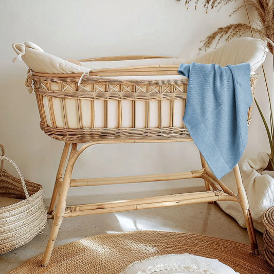 Cotton Classic Knit Baby Blanket -  Baby Blue