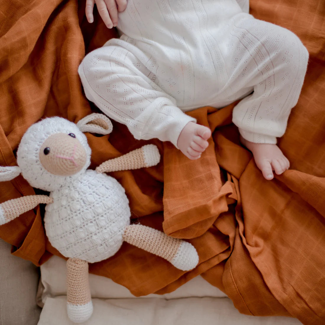 Organic Cotton Muslin Swaddle Wrap - Savannah Rust