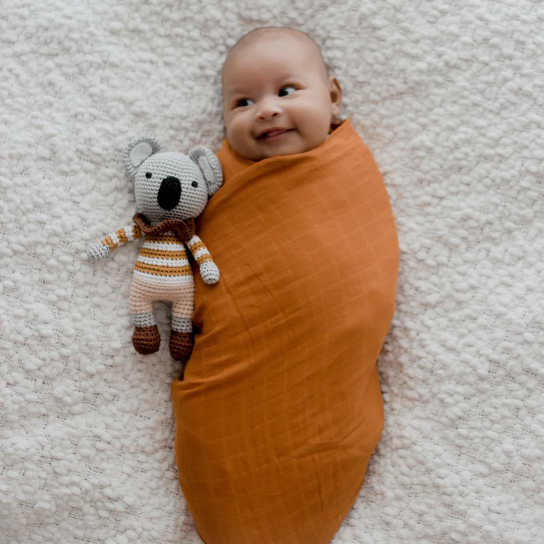 Organic Cotton Muslin Swaddle Wrap - Savannah Rust