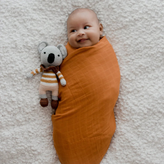 Organic Cotton Muslin Swaddle Wrap - Savannah Rust