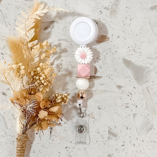 Daisy Badge Reel | Pink Embossed