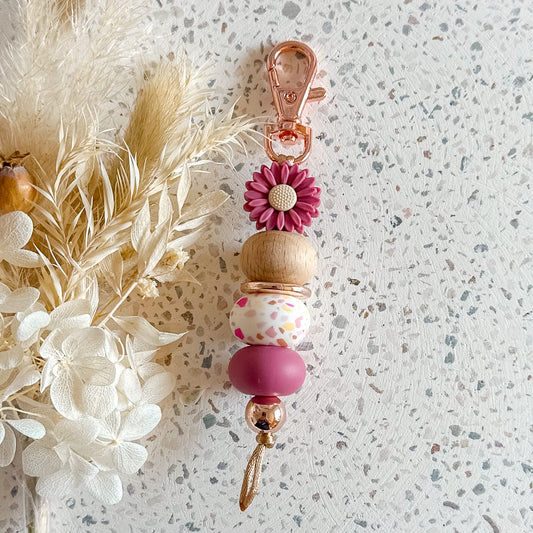 Violet Quartz Daisy Keyring | Pink Terrazzo