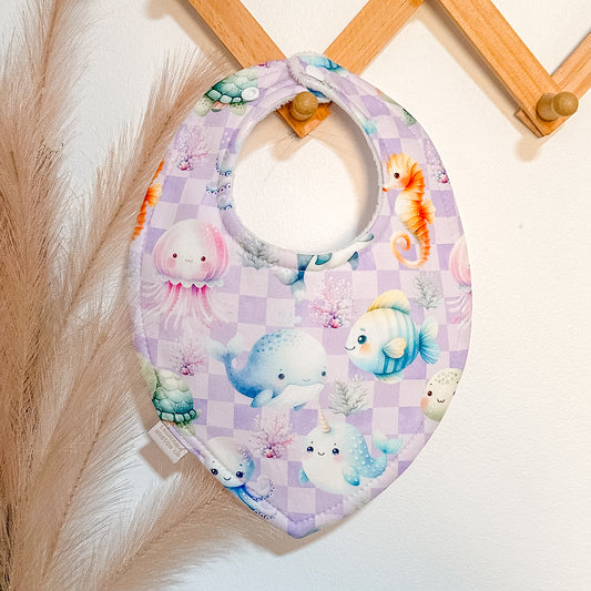 Gingham Sea Animal Bibs | Purple