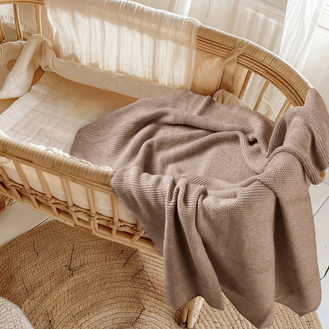 Cotton Classic Knit Baby Blanket -  Mocha