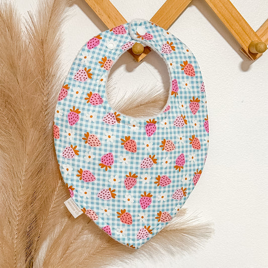 Strawberry Gingham Bibs | Blue