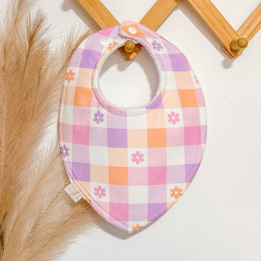 Pastel Flower Gingham Bibs