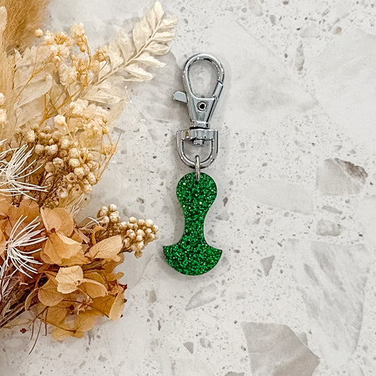 Green Glitter Trolley Token - Silver Hardware