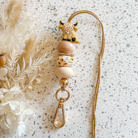 Highland Cow Lanyard | Floral | Cream