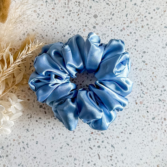 Mini Satin Scrunchies | Dusky Blue
