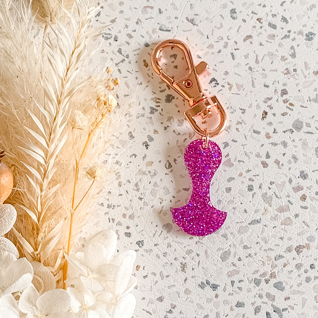 Holographic Pink Glitter Trolley Token | Rose Gold Hardware
